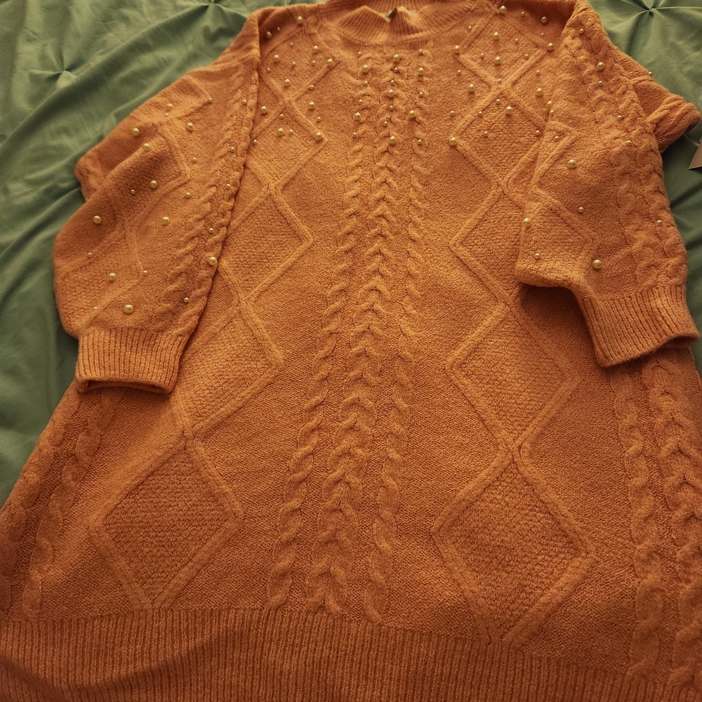 Francesca's Collections Orange Sweater with Pearl Details